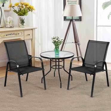 Costway 2PCS Patio Chairs Outdoor Dining Chair 11.5 lbs Of Eachtough Garden Deck Yard W/Armrest Black