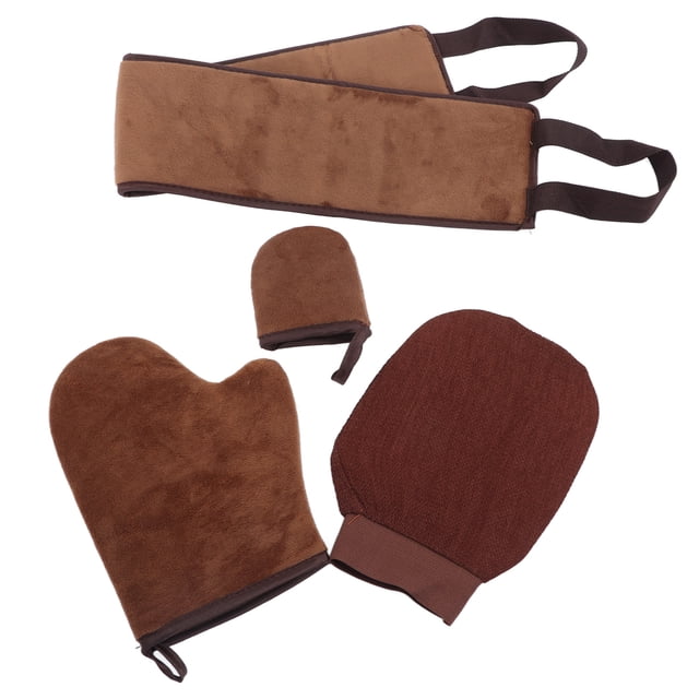 4 Pcs Self Tanner Mitt Tanning Oil Paint Exfoliating Soft Flocking Sunless Reversible Self Tanning Mini Gloves