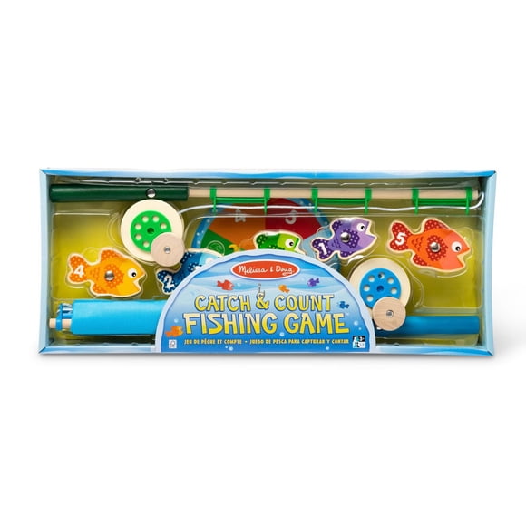 Melissa & Doug Jeu de pêche en bois Catch & Count avec 2 cannes magnétiques - Certifié FSC