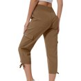 thumbnail image 2 of QATAINLAV Capris de Randonnée pour Femmes avec Poches Été Cargo Légers Pantalons Capri de Voyage Unis Décontractés Bas Resserré Pantalons de Survêtement Raccourcis Offres Éclair du Jour Café S, 2 of 8
