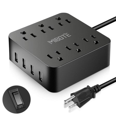 Power Strip with USB, Mibote 6 AC Outlet with 4 Port USB Surge Protector Power Strip Charger 5ft Power Cord 1875W 100-240V for Travel, TV, Computer, T