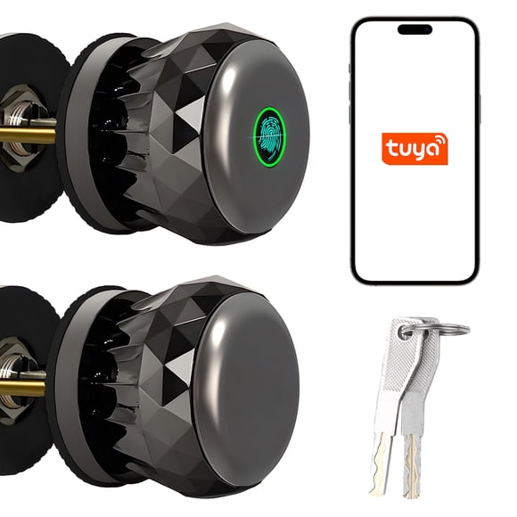 3 in 1 Smart Fingerprint Door Knob - Keyless Entry Smart Door Lock with App Control + 2 Keys + Finger Print Aluminum Alloy Biometric Door Knob for Bedroom / Cloakroom / Apartment / Office /