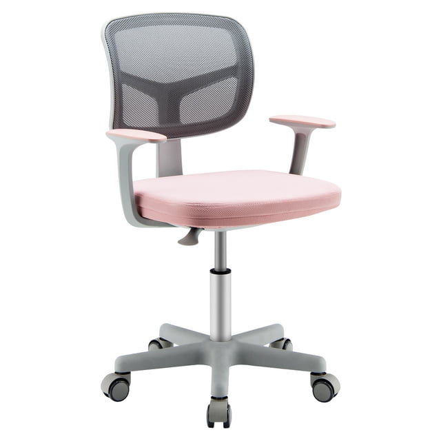 Costway Kids Desk Chair Study Computer Chair with Adjustable Height, Lumbar Support Pink