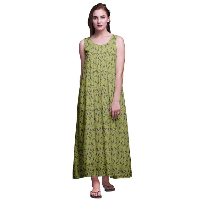 Bimba Robe de Nuit Maxi en Rayonne pour Femmes, Imprimée, Sans Manches, Robe de Nuit Maxi - S