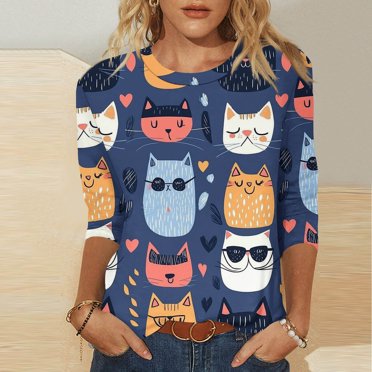 Weiqiqre Womens T Shirts 3/4 Sleeve Tops Crewneck Summer Solid Casual Tee Shirts Floral Printed Blouse Loose Dressy Tunic