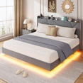 thumbnail image 1 of Towallmark Modern Queen Floating Bed Frame with LED Lights & Storage Headboard – Smart Platform Bed with Charging Station, queen, grey, 1 of 8