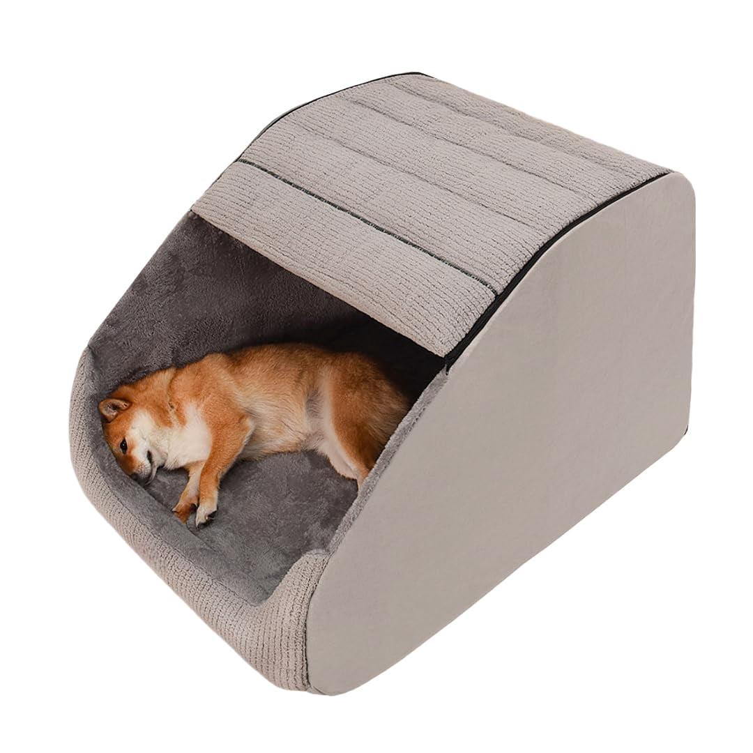 Extra Large Dog Bed House 30D Memory Sponge Cozy Dog House Indoor Plush Dog Cave Bed Crate Cushion with Non-Slip Bottom for Medium Large Dogs (Grey M)