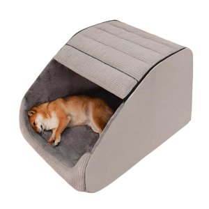 Grande maison de lit de chien extra 30D Memory Sponge Cozy Dog House Indoor peluche Dog Cave Bed Crate Coussin avec fond antidérapant pour chiens moyens (Grey M)