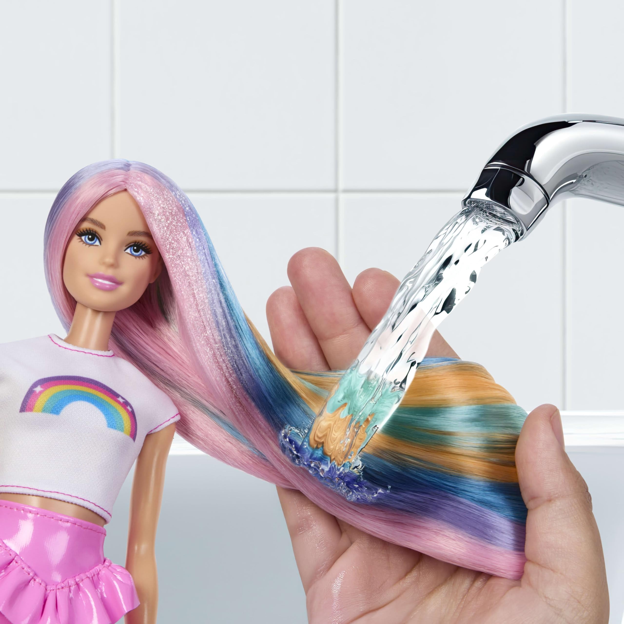 Barbie Rainbow Sparkle Hair Fashion Doll with Extra-Long Hair and 12 Styling Accessories