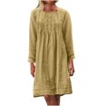 thumbnail image 1 of MeetoTime Robe Mi-Longue pour Femme à Col Rond, Manches Longues, Longueur Genou, Légère, Ample, en Coton et Lin, Tailles P-5TG, 1 of 8