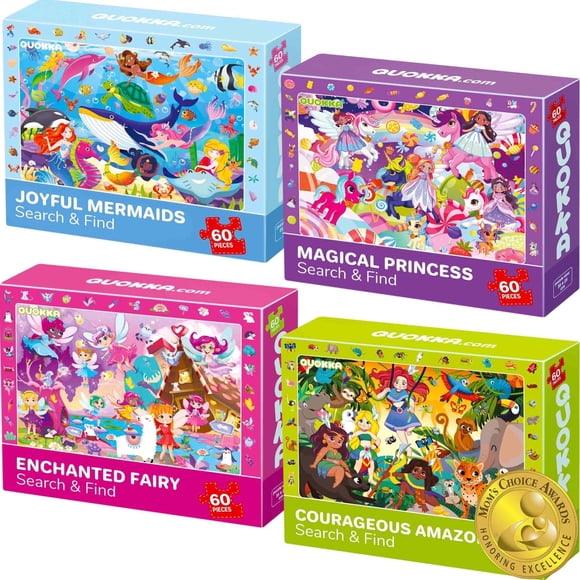 Quokka Puzzles for Kids Ages 4-6 - Jigsaw Toddler Puzzles Ages 3-5 - 60 Piece Search and Find Unicorn Mermaid Fairy Puzzles