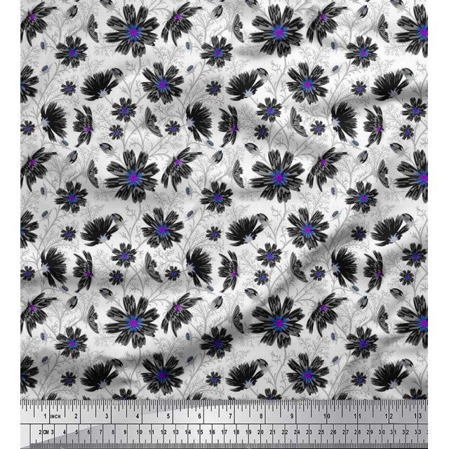 Soimoi Poly Georgette Fabric Leaves & Cosmos Floral Fabric Prints By Yard 52 Inch Wide