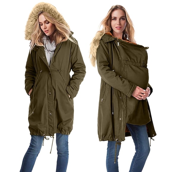 Pregnant Women's Hooded Coat, Warm Outerwear, Soft Fleece Lining, Adjustable Cuffs, Long Sleeve Design, Winter Travel Gear, Lightweight Insulation, maternity coat for cold weather, indoor outdoor