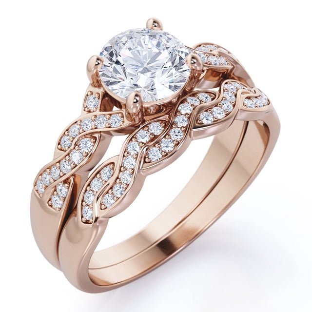 JeenMata 1.25 Carat Round Cut Moissanite Wedding Set - Bridal Set - Infinity Ring - Forever Ring - Promise Ring - 18k Rose Gold Plated for Women