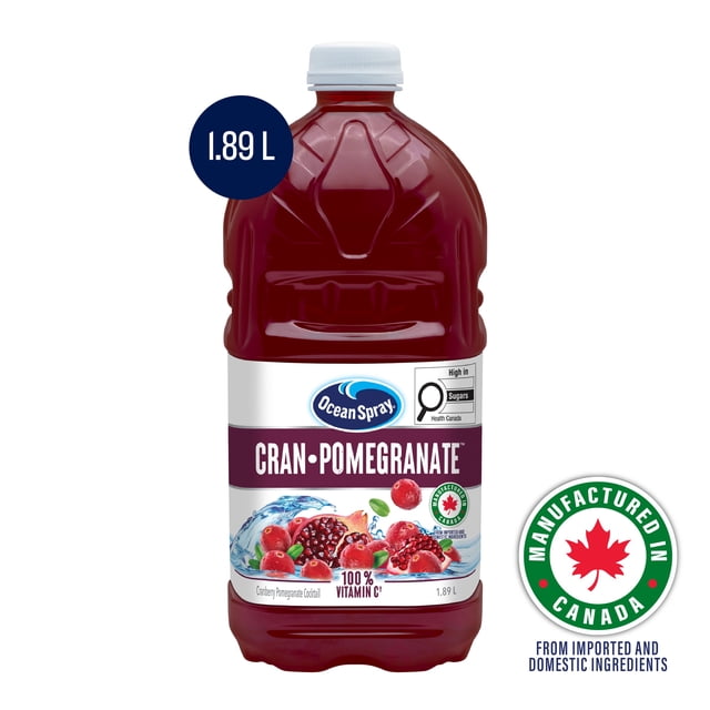 Ocean Spray Cran Pomegranate Cocktail 1.89L. Crisp, Clean Taste of Cranberries with the Sweet Taste of Pomegranates. 100% Vitamin C. Smooth And Refreshing.