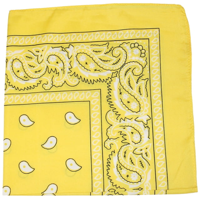 Qraftsy Paisley Polyester Bandanas - Bulk Lot - 25 Pack (Yellow)