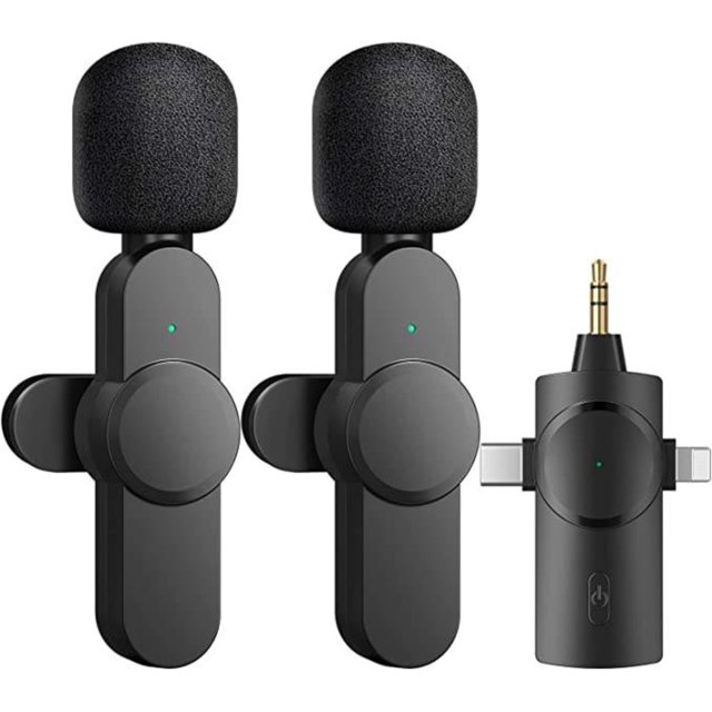 ULTREND Microphone-Cravate Sans Fil Double 3-en-1, Réduction de Bruit Intégrée 2,4 g, Réception Sans Fil de 120 Mètres, Longue Autonomie de Travail pour Deux Personnes