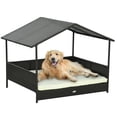 thumbnail image 1 of PawHut Rattan Dog House Outdoor with Shade Canopy, Cushion, Cream White, 1 of 10