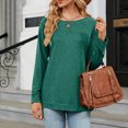 thumbnail image 4 of Timegard Womens Tops Round Neck Long Sleeve Comfy Loose Solid Color Blouse Casual Tops Basic Tee Shirts, 4 of 6