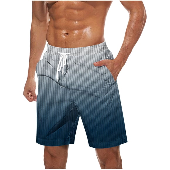 Cameland Plus Size Shorts Men, Gradient Color Striped Casual Shorts Drawstring Elastic Waist Athletic Five Pants Summer Beach Shorts
