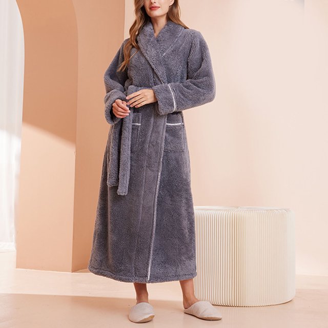 RXIRUCGD Robe de Chambre Longue Confortable à Col Épais pour Femmes (Gris Foncé, Taille : 3TG)