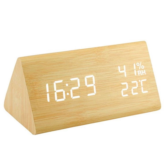 Ruiboury Horloge Numérique en Bois Électronique à DEL Affichage de l'Heure Détection de Température et d'Humidité pour Chambre Kaki