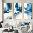 thumbnail image 1 of Designart "Solitary Majesty in Imperial Blue Splendor I" Abstract Liquid Ink Framed Wall Art Set Of 3 - Blue Modern Frame Canvas Set For Living Room Decor, 1 of 6