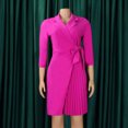 thumbnail image 3 of Gspmoly Robes d'Été, Robe Décontractée pour Femme, Ajustée, Plissée, Ceinturée, à Manches Trois Quarts, à Col en V, Robe Colorée, Robes de Cocktail, Liquidation, 3 of 8