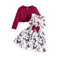 thumbnail image 1 of Splozh Toddler Girl Outfits Fall Winter Dress 2PCS Little Toddler Girls Dress with Cardigan Floral Dresses Ruffle Sweaters Spring Fall Clothes Red,5-6 Years, 1 of 3