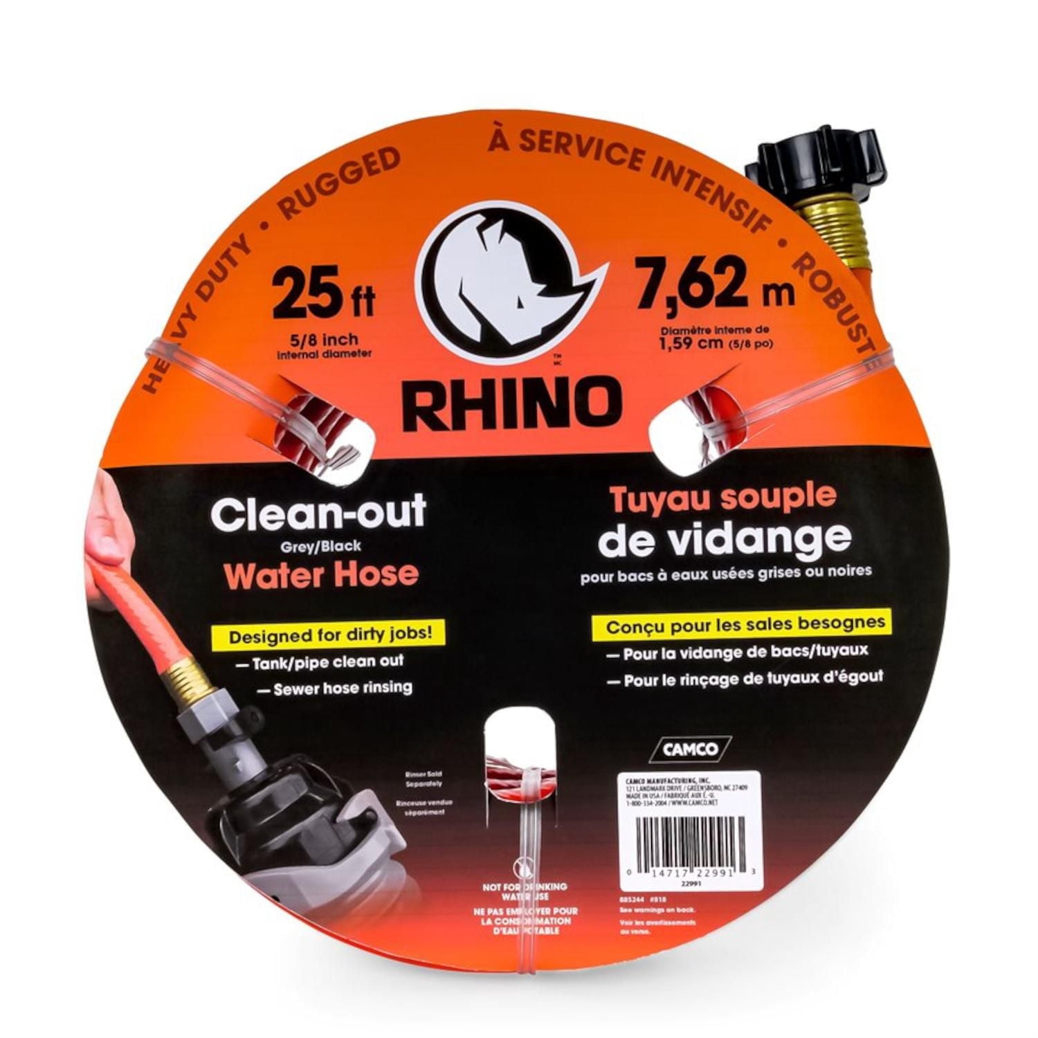 Camco RhinoFLEX 25', Clean Out Gray / Black Water Hose