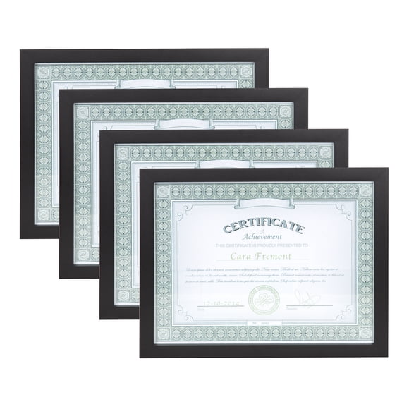 DesignOvation Gallery 8.5x11 Black Wood Document Picture Frame, Set of 4