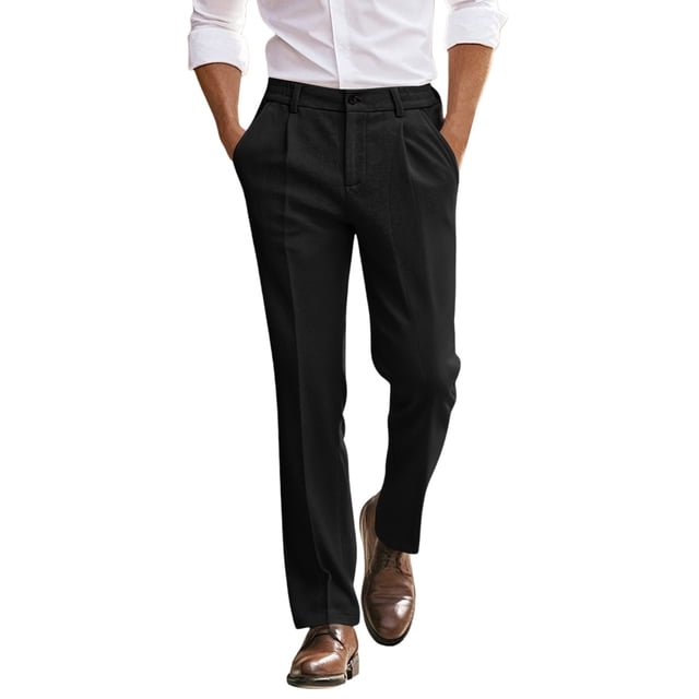 Men's Business Style Solid Colour Straight Slim Fit Trousers Suitable Trousers To Wear With Suit Tops