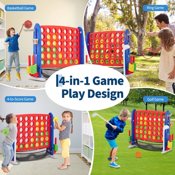 Giant 4-in-a-Row Game Set, Height Adjustable Jumbo Yard Game with Quick-Release Slider, 4-to-Score Connect Board with 42 Rings for Kids and Adults, Indoor Outdoor Backyard Party