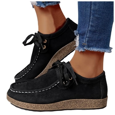 Leopard Penny Loafers Walking Shoes for Women Wide Feet 2025 Fashion Casual Suede Arch Support Orthopetic Flats Fall Ankle Booties Black Size 9.5