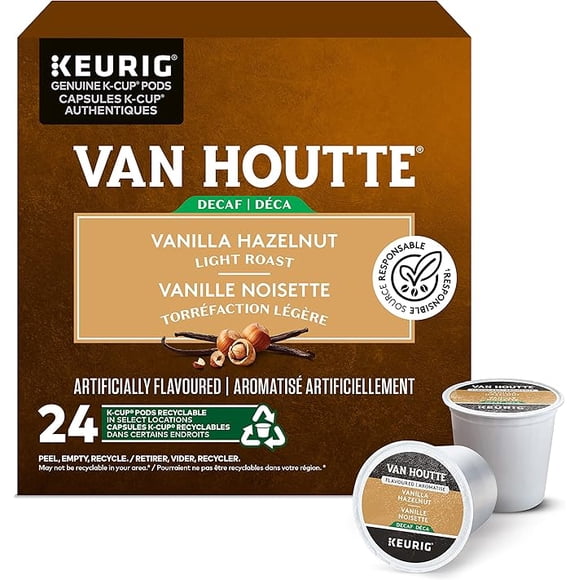 Van Houtte Vanilla Hazelnut Decaf K - Coffee , 24 Count For Keurig Coffee Makers (2 Packs, Total 48 Pods)