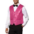 thumbnail image 4 of INSPIRE CHIC Gilet Scintillant à Paillettes pour Homme, Col en V, Sans Manches, pour Fête, L Rose Rouge, 4 of 5