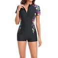 thumbnail image 2 of jsaierl Womens One Piece Rash Guard Swimsuit Sun Protection Zipper Surfing Wetsuit Long Sleeve Tropical Print Rashguard, 2 of 7