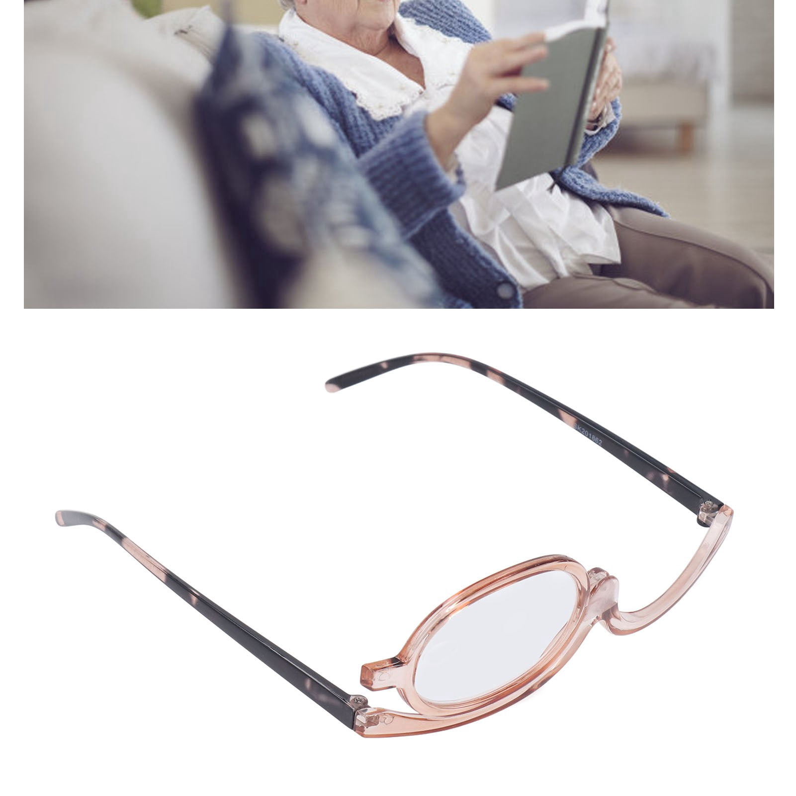 Orange 180 Degree Rotation Makeup Reading Glasses, Rotating Eye Makeup Glasses With Protect Box, Cosmetic Women Reading Glasses For Reading And Make Up