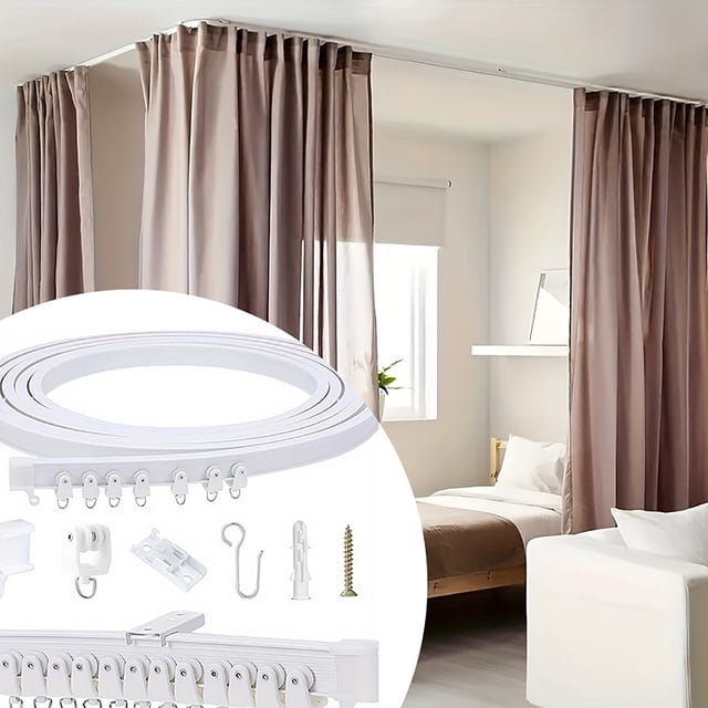 Rail de Rideau Système de Rail en U Flexible pour Installation Personnalisée avec Glissement Fluide Construction Durable et en Métal Comprend 8 Rouleaux 3 Supports Système de Rail de Rideau pour la Maison et