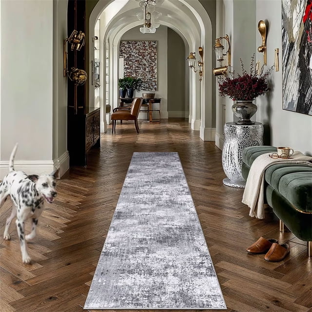 BERTHMEER 2'x8' Runner Rugs for Hallways Bedroom Entryway Entrance Kitchen Abstract Non Slip Washable Modern Contemporary Distressed Indoor Runner Rugs, Gray