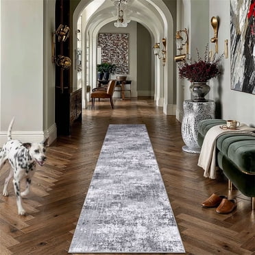 BERTHMEER 2'x6' Runner Rugs Abstract for Kitchen Hallway Entrance Entryway Dorm Bedroom Modern Contemporary Non Slip Runner Rugs, Gray