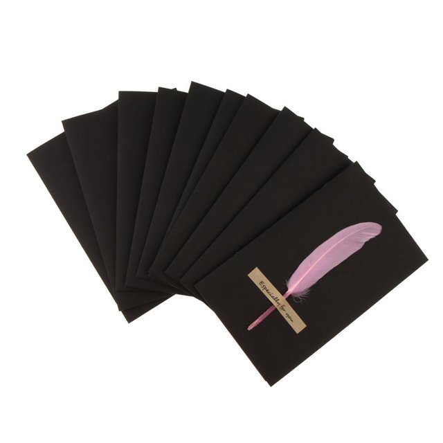simhoa 10pcs Handmade Feather Greeting Thank You Cards Wedding Birthday - Pink