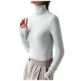 thumbnail image 1 of AherBiu Womens Tops Long Sleeve Ribbed Knitted Stretchy Slim Fitted Basic Tee Tops High Neck Warm Undershirts, 1 of 5