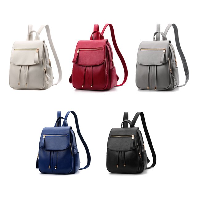 Women PU Backpack Large Capacity Travel Organizer School Solid Large Color Causal Adjustable Handbag Rucksack Tote Shoulder Bag Wine Red