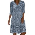 thumbnail image 2 of Weiqiqre Robes Décontractées pour Femmes, Mode Femmes Été Décontracté Col en V Imprimé Manches 3/4 Pli Robe Mini, 2 of 6