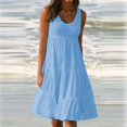 thumbnail image 2 of CHUANK Robes en Lin pour Femmes Été Grande Taille Manches Courtes Col en V Longueur Genou Robe Ample Décontractée Confortable Robe de Plage Soldes de Liquidation 2024, 2 of 5