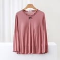 thumbnail image 1 of Ensembles de Pyjama pour Femmes Blouse Unie Décontractée Mode Col Rond Manches Longues Vêtements de Nuit Hauts, 1 of 1