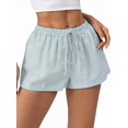 thumbnail image 3 of Women'S Striped Print Drawstring Elastic Waist Shorts Casual Wide Leg Low Rise Summer Boxer Shorts Green S, 3 of 7