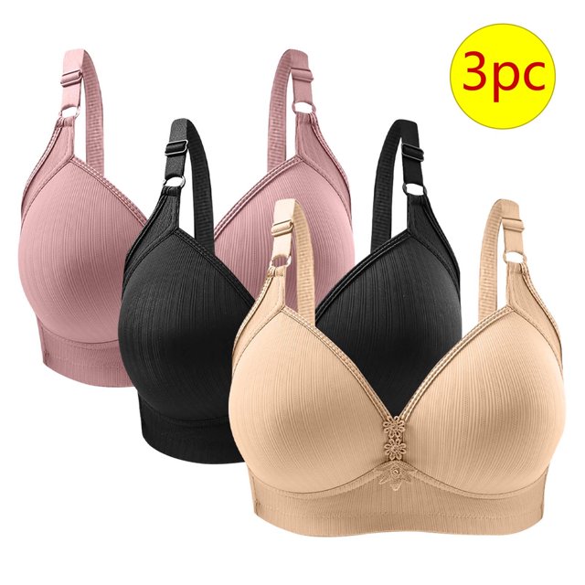 Bras for Women, 3PC Womans Solid Color Daily Bra Without Steel Ring Gathering Bras