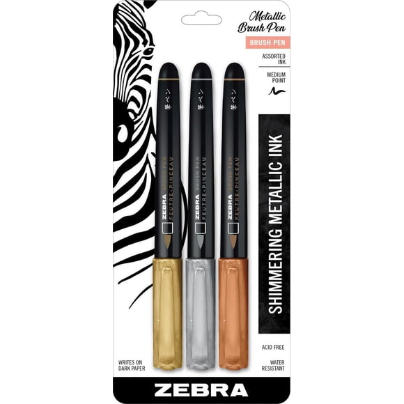 Zebra Pinceau métallisé, paquet de 3